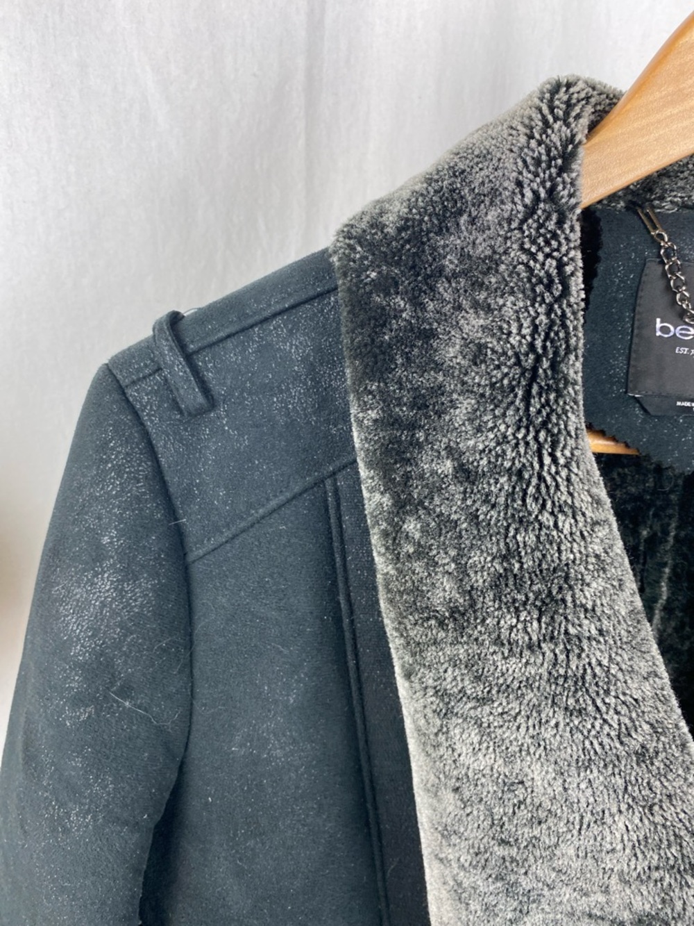 Bebe Black & Gray Shearling Long Sleeve Button Up Coat S - Picture 4 of 6